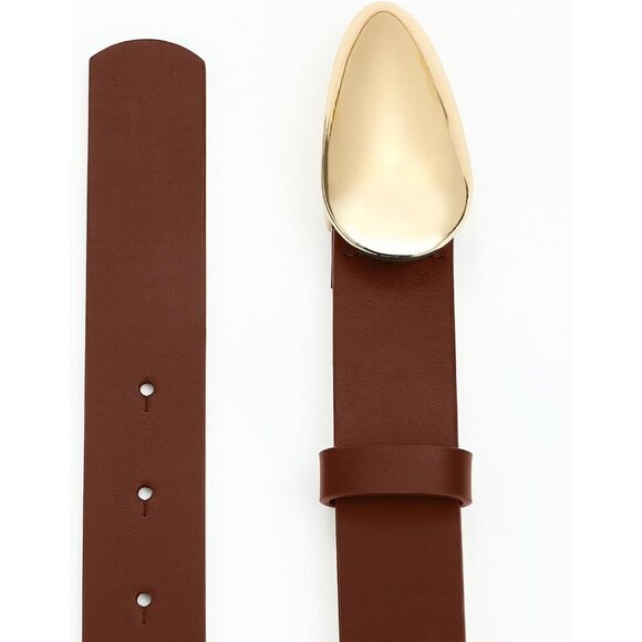 Women Leather Belt Synthetic Brown 35-39L Gold Buckle Casual Formal Accessory main image 6